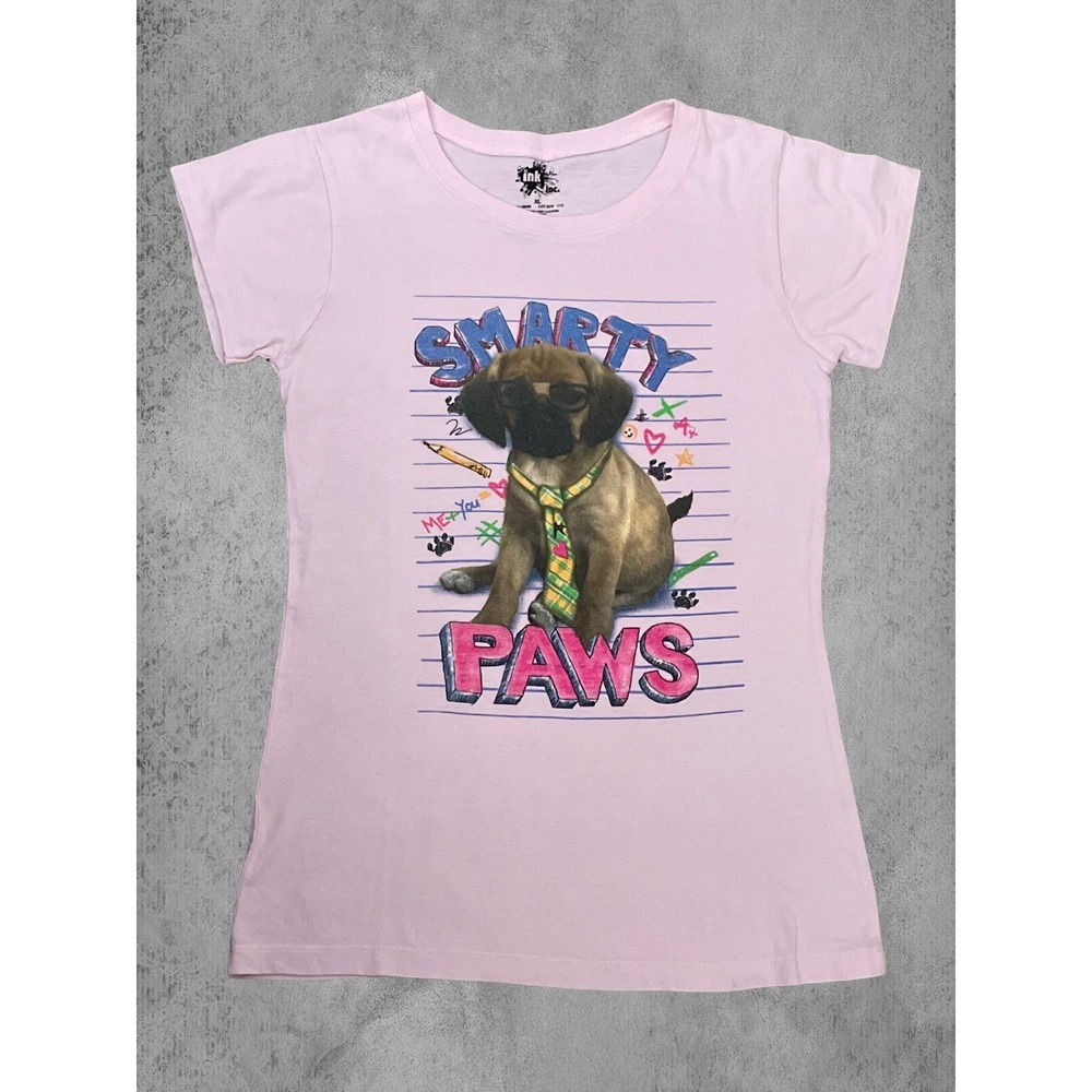 Girls' Light Pink Smarty Paws Dog Graphic Tee 100% Cotton Short Sleeve Shirt XL